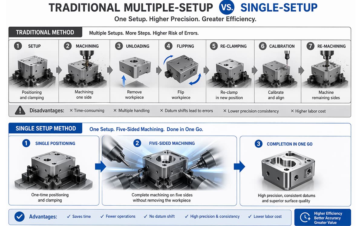 Traditional Multi-Setup vs. One-Setup Machining Traditional Multi-Setup vs. One-Setup Machining