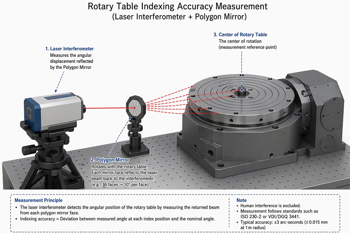 Rotary Table Indexing Accuracy Measurement (Laser Interferometer + Polygon Mirror) Rotary Table Indexing Accuracy Measurement (Laser Interferometer + Polygon Mirror)